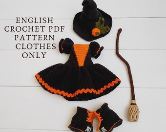 Amigurumi doll clothes pattern, witch doll crochet pattern, witch outfit crochet pattern, amigurumi witch pattern, outfit for doll pattern