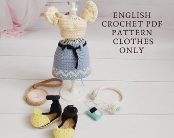 crochet doll clothes pattern, crochet skirt and blouse for doll, amigurumi doll pattern, crochet outfit for doll pattern