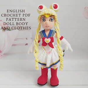 Crochet doll pattern, sailor doll pattern, moon amigurumi doll princess doll pattern, PDF doll amigurumi pattern, anime amigurumi pattern