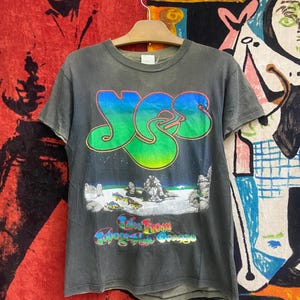 Vintage 80s YES Progressive Rock &quot;Tales Of Topographic Ocean&quot; 1973 Album Tour T Shirt / Psychedelic Art Rock / Vintage Band T Shirt Size S