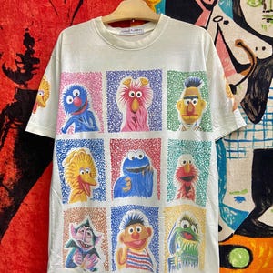 Maglietta vintage anni '90 con stampa a colori di cartoni animati americani, serie TV anni '90 per bambini, stile pop art / Cultura pop / Maglietta vintage con cartoni animati, taglia L