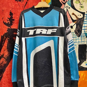 Vintage 90s TRF Motorsport Motocross BMX Jersey Long Sleeves T Shirt / Vintage Motorsport Fashion Style Size L