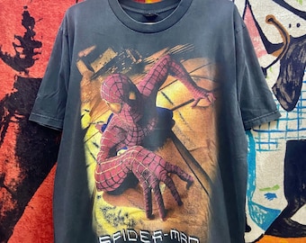 Vintage 00s Spider Man American Superhero 2002 Movie Big Graphic Promo T Shirt / Pop Culture / Vintage Movie T Shirt Size L