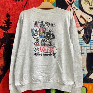 Vintage 80s Vans Classic Skateboard &quot;Native&quot; Thrasher Pullover T Shirt / Old Skates / Vintage Streetwear T Shirt L