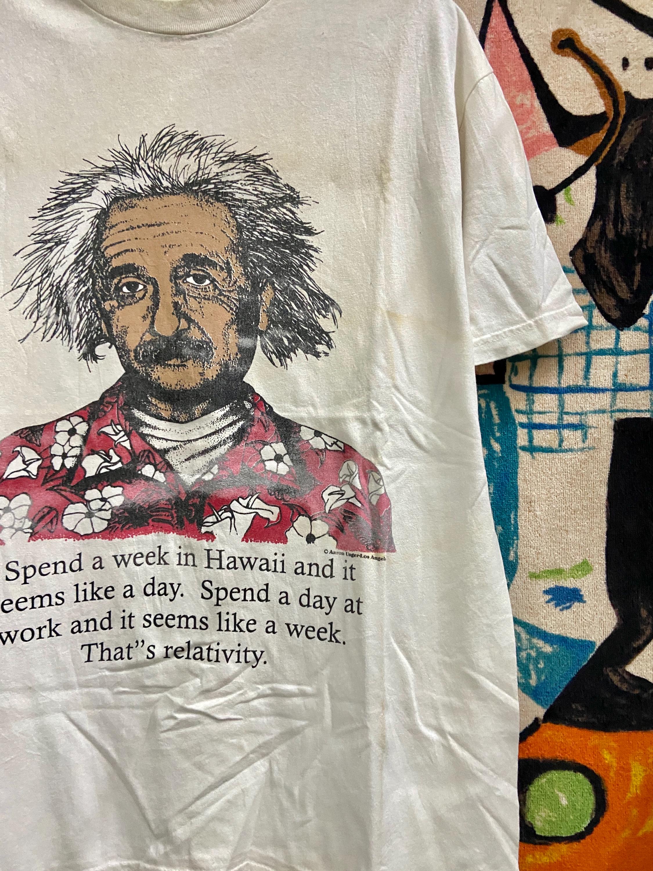 Vintage 90s Albert Einstein Legendary Scientist Hawaiian Portrait 