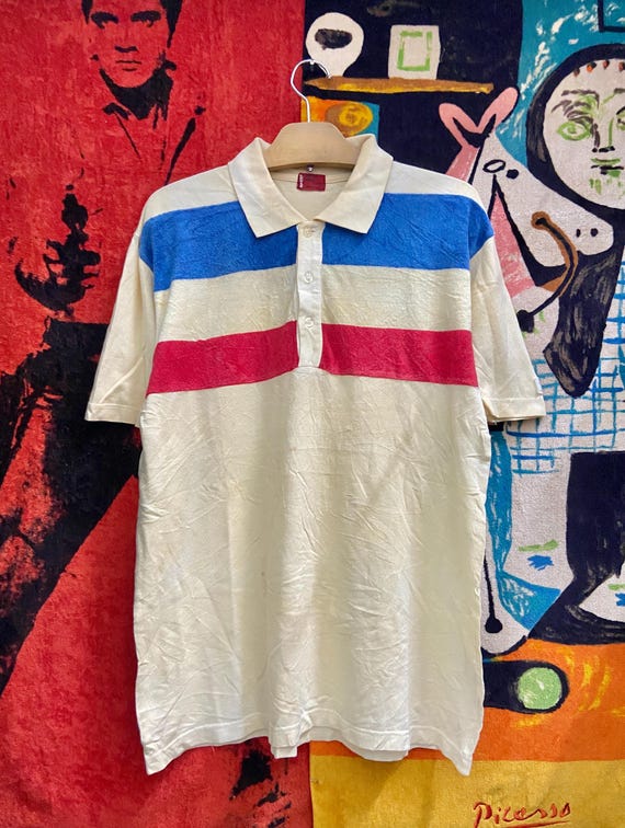 Vintage 80s Levis Red Tab Striped Collar Polo T Shirt / Levi