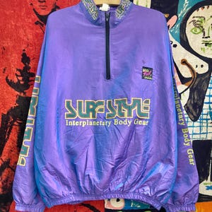 Vintage 90s Surf Style Neon Colour Anorak Half Zip Pull Over Celebrity Style Fashion Windbreaker Jacket / Vintage Surfing Fashion Size XL