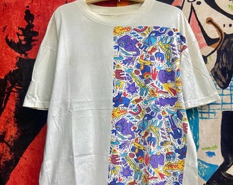 Vintage 90er Jahre Multicolor Pop Art Stil K.Haring Abstrakt Kunst T Shirt / Pop Artwork / Vintage Kunst T Shirt Size L