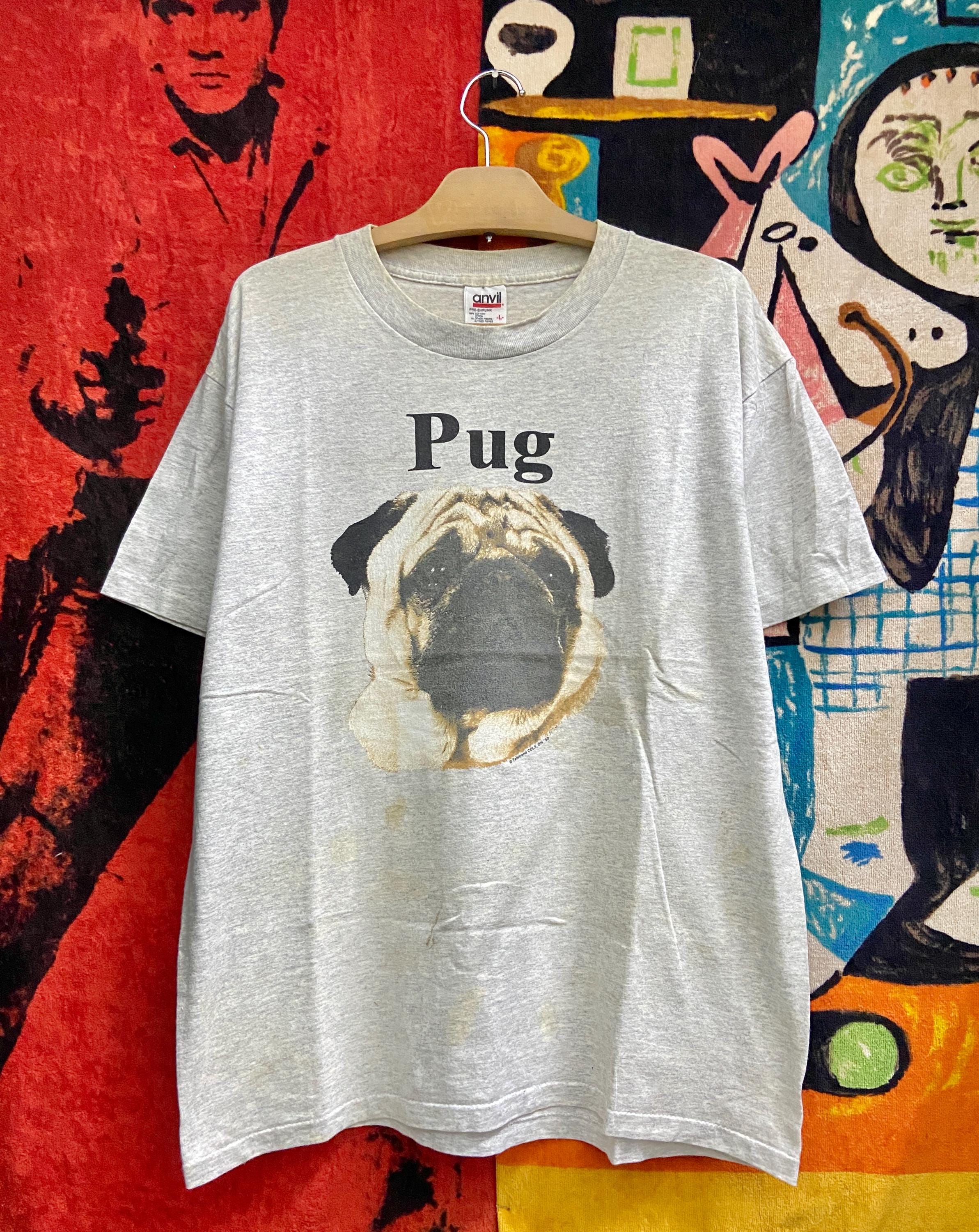 Vintage 90s Robert J May Pug Dog Breed Photoprint Puppies Art T 