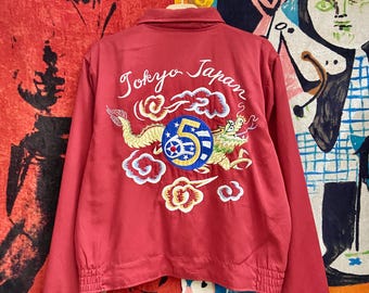 Veste vintage japonaise Sukajan Toyo Ent militaire des années 1950 brodée style rayonne souvenir / Seconde guerre mondiale / veste style armée vintage taille M/L