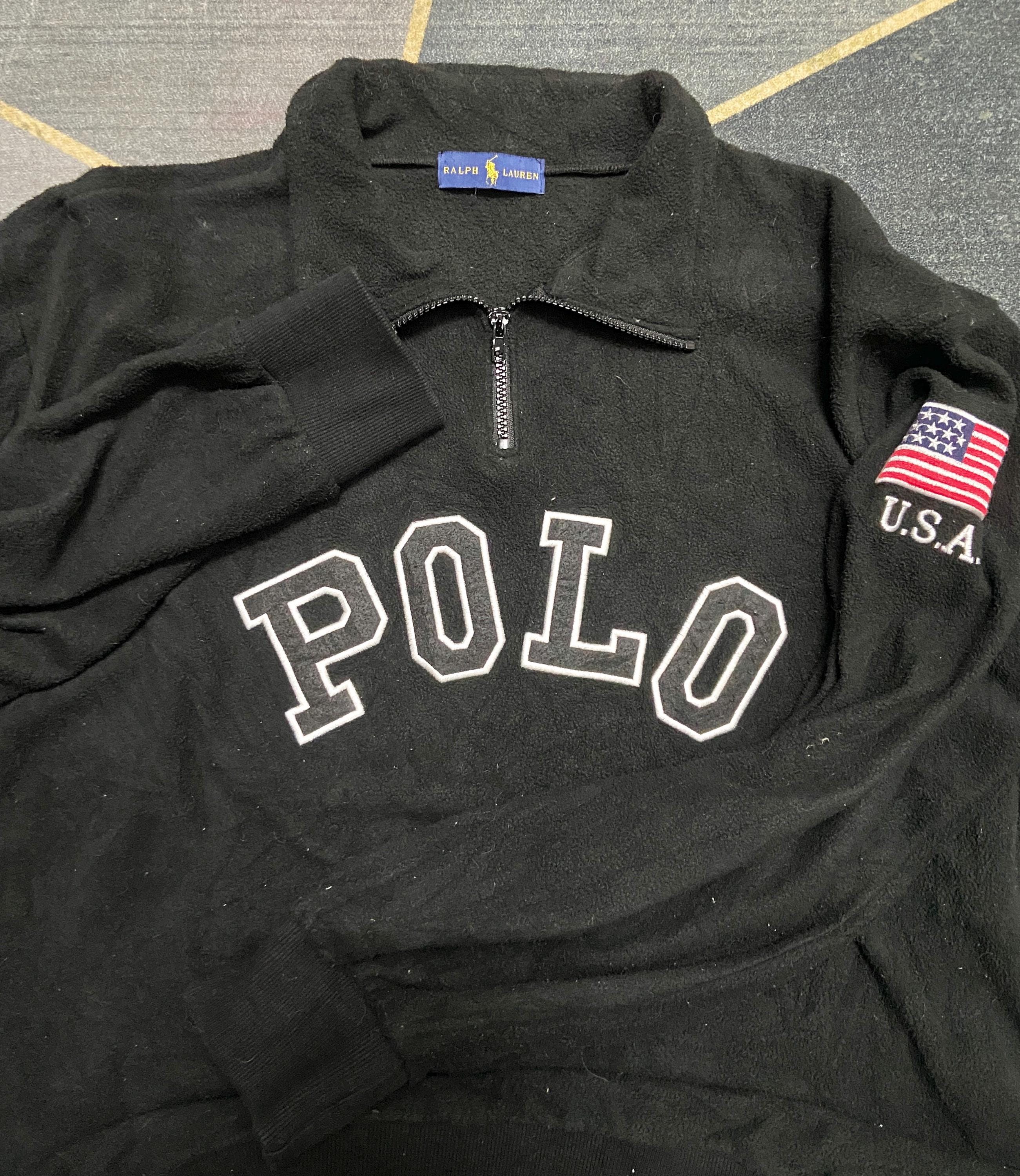 Vintage 90s Polo Ralph Lauren Quarter Zip Spell Out Fleece Jacket