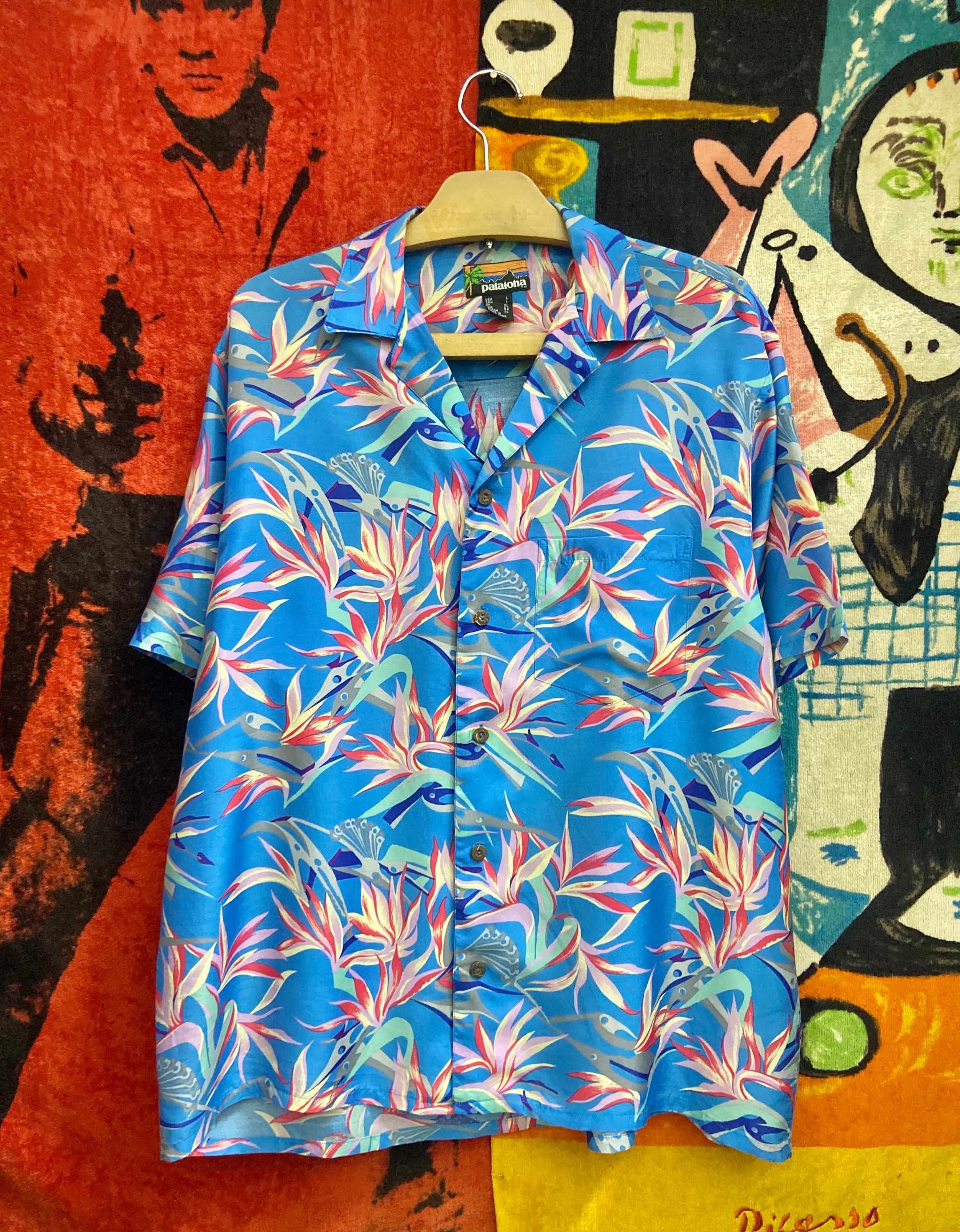 Vintage 80s Patagonia Pataloha Rayon Button Down Birds of Paradise 