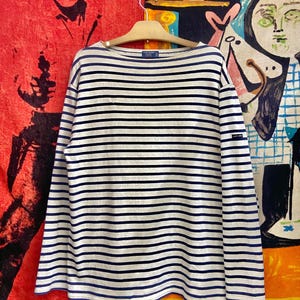 Vintage 90s Saint James Made In France Classic Striped Basic Long Sleeves Tee / Vintage Striped Tee / Vintage Preppy Ivy Fashion T Shirt L