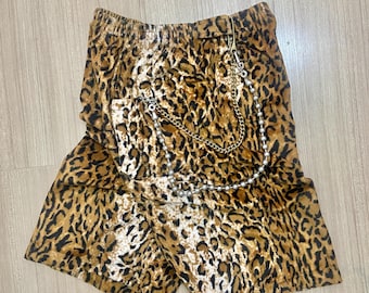 Pantalones cortos de terciopelo japonés con estampado de leopardo y diseño de punto estándar de los años 90, estilo patines antiguos, talla M-L