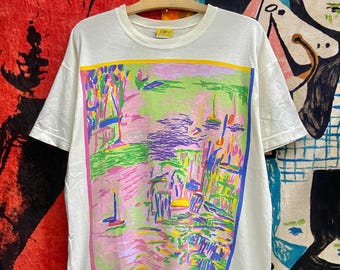 Vintage 90er Jahre Ken Done Australischer Maler ""Rainbow Waters" 1992 Pop Art Malerei T-Shirt / Pop Kultur / Vintage Art T-Shirt Size L."