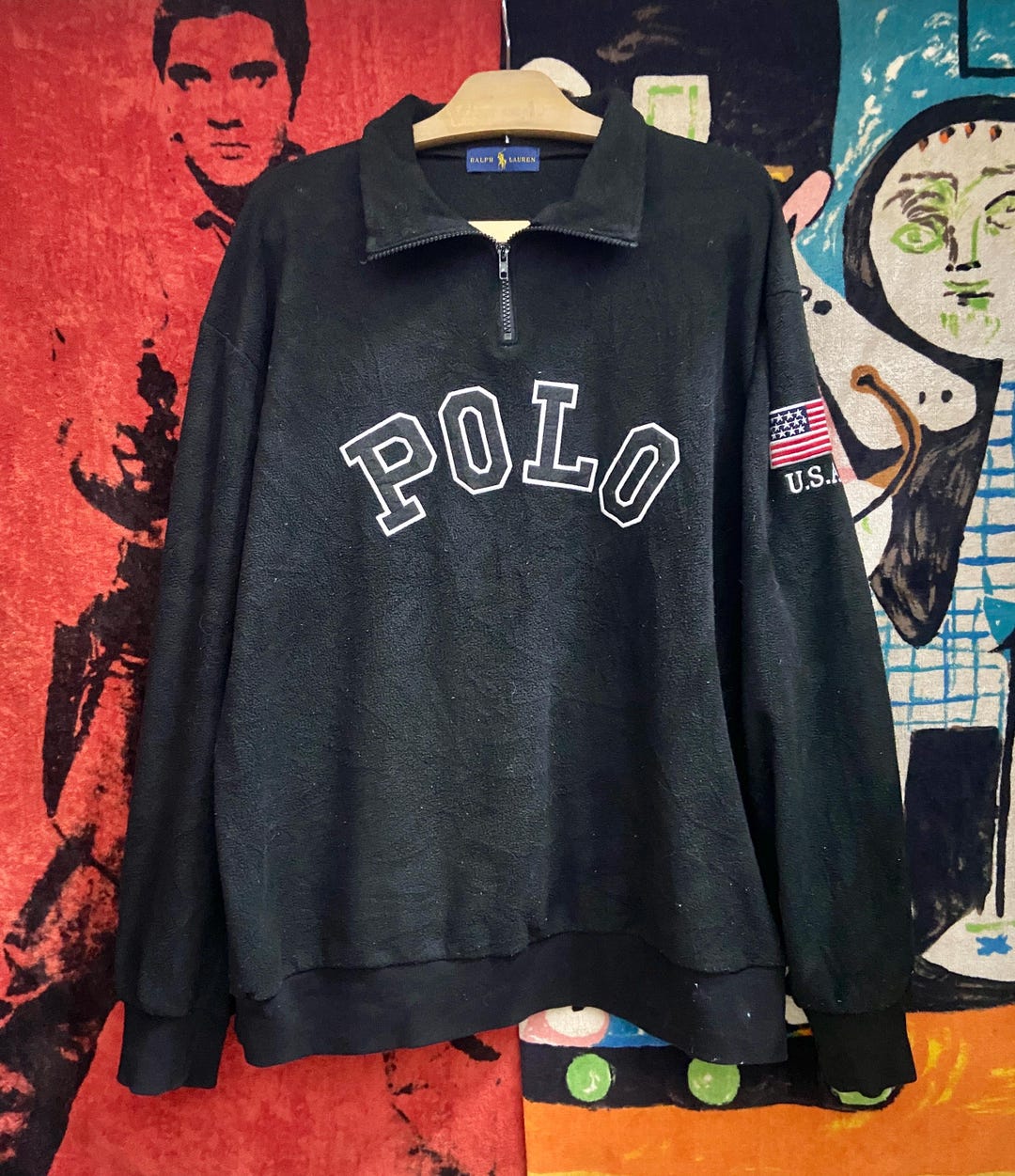 Vintage 90s Polo Ralph Lauren Quarter Zip Spell Out Fleece Jacket