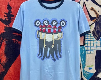 Vintage 00s Devo American Electronic New Wave Band Promo Ringer T Shirt / Talking Heads / Post Punk / Vintage Art Punk T Shirt Size M