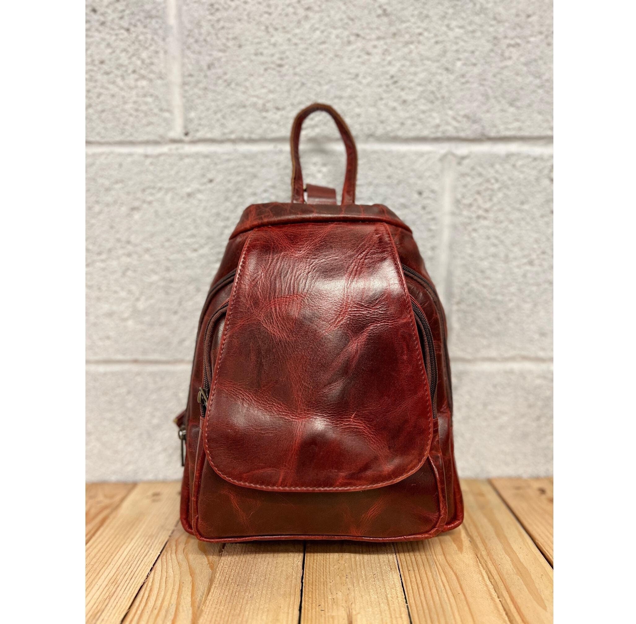 Women's Flower Embossed Leather Backpack - Peony Blue, Medium Size, Genuine Cowhide