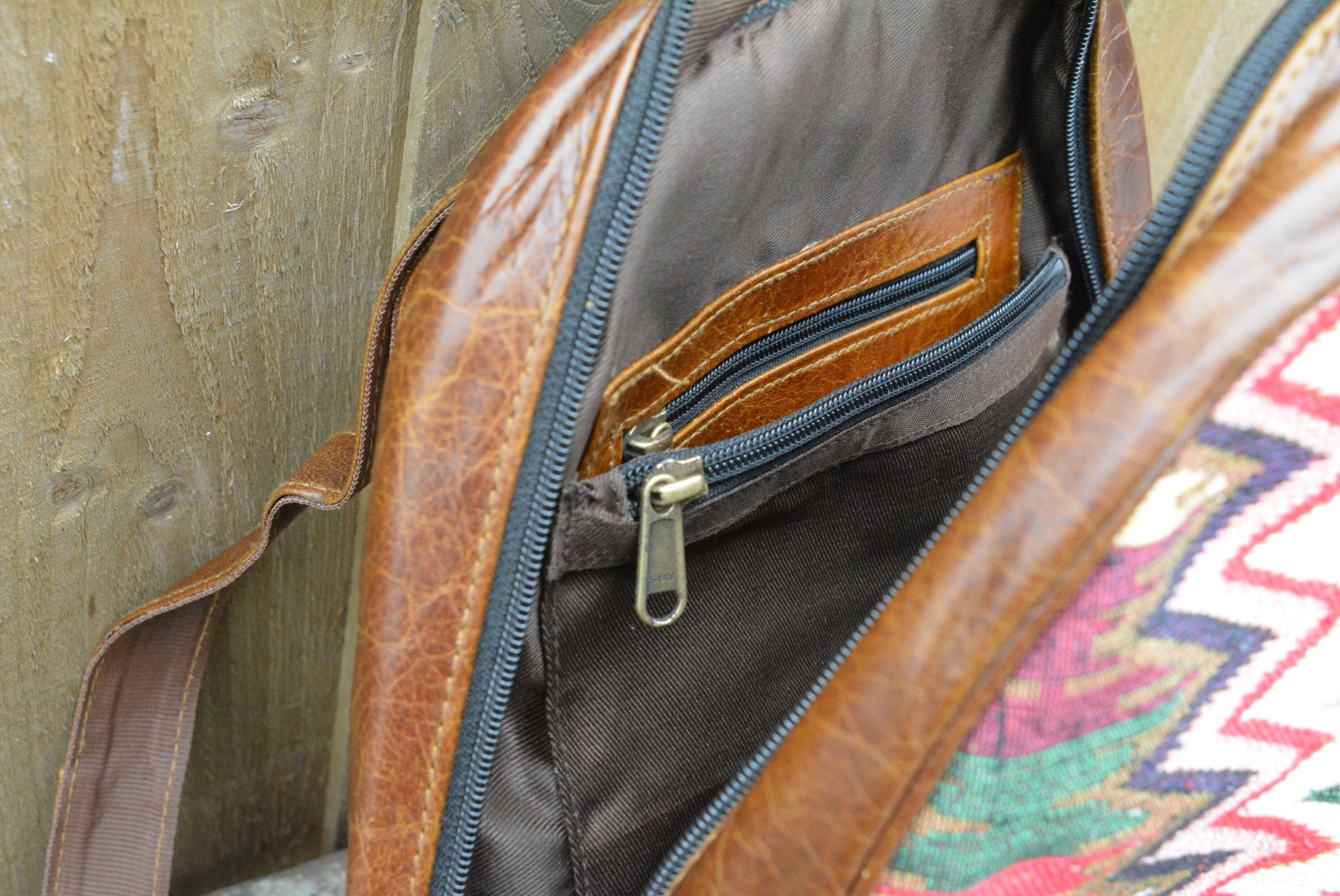 Aztec Kilim Leather Backpack: Vintage Women