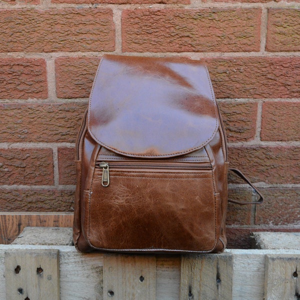 Small Brown Leather Backpack - Women's Backpack -  Leather Shoulder bag - Vintage Leather Backpack - Boho Bag - Women's Gift Ideas.