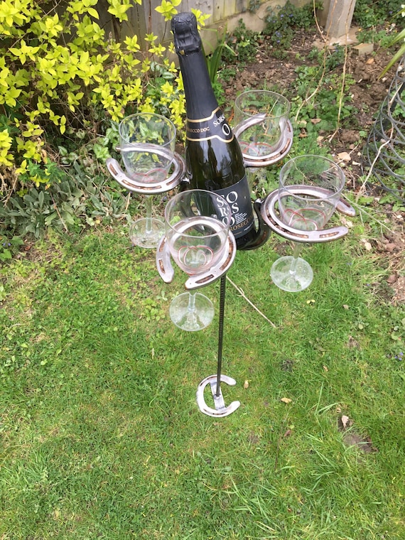 Horseshoe Wine Bottle and Glass Holder - Etsy