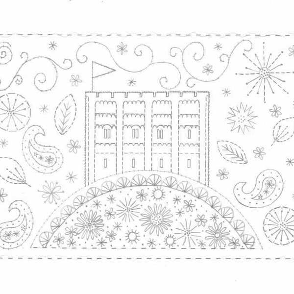 Norwich Castle Downloadable embroidery Design PDF with guidance and stitch map