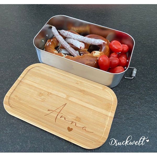 Brotdose Lunchbox Edelstahl XL  graviert mit Wunschname, Brotbox, Brotzeitdose, personalisiert, Geschenk, Verpackung, Einschulung,Pausenbox