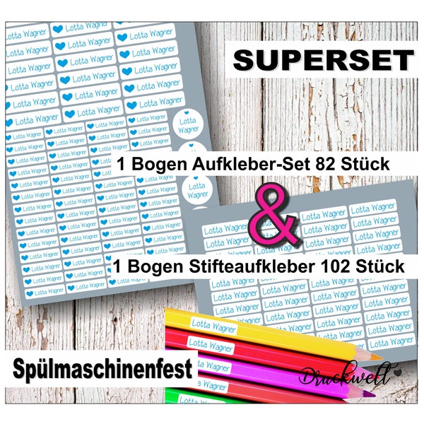 Super-Aufkleber-Set 184 Stück,klein und groß,Etiketten,kein Papier,Folie,Schulbeschriftung,Name, Kindergarten,personalisiert,Namensaufkleber