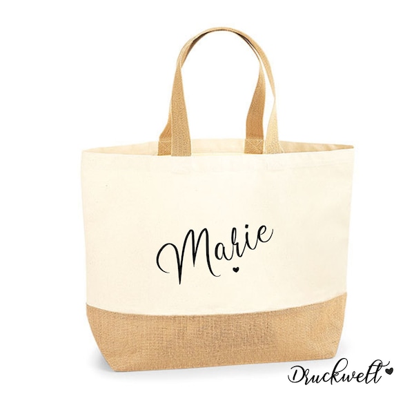 Beach Bag XXL - Beach Bag Shopper - Cotton - Cloth Bag - Personalized with Name - Gift - Girlfriend - Mom - Daughter - Individual