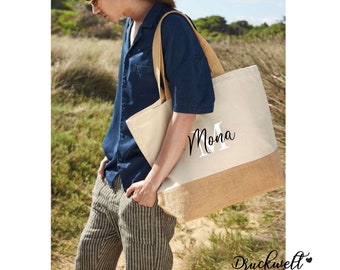 Strandtasche XXL-Beachshopper-Baumwolle - Stofftasche - personalisiert mit Initial und Name - Geschenk - Freundin-Mama-Tochter-individuell
