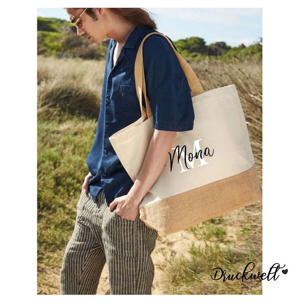 Strandtasche XXL-Beachshopper-Baumwolle - Stofftasche - personalisiert mit Initial und Name - Geschenk - Freundin-Mama-Tochter-individuell