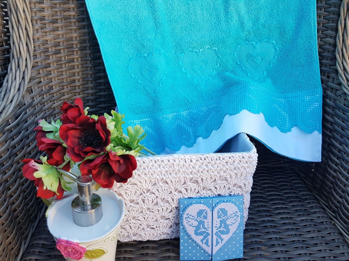 Blue vintage towel Bathroom hand towel Custom towel Cute Etsy
