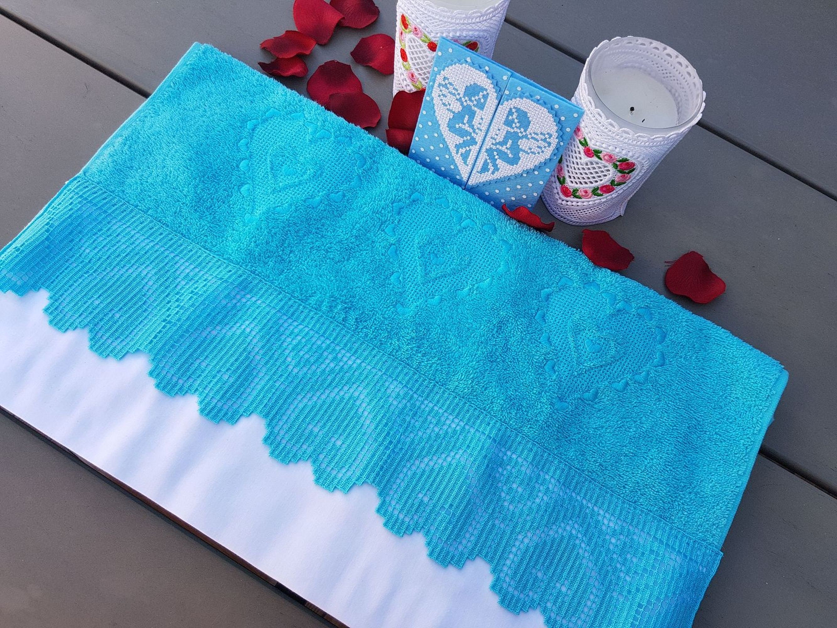 Blue vintage towel Bathroom hand towel Custom towel Cute Etsy