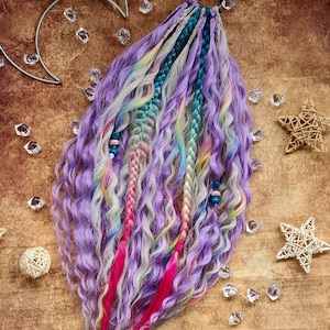 Festival Hair Falls Ponytail Extension: Purple White Rainbow Braids