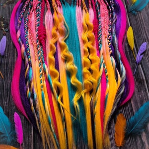 Ibiza ~ Neon Rainbow Festival Rave Braids Hair Falls extensions