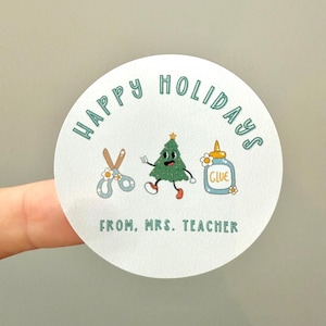 Personalized Happy Holidays from teacher stickers, From teachers, Gift Stickers, Party Favor Stickers, Christmas teacher, Retro teacher