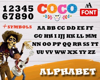 coco font svg, coco alphabet, coco letters svg, coco number svg, decal, vinyl, stencil, svg, png, pdf, eps