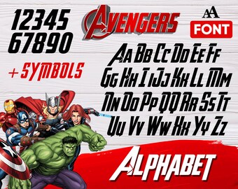 avengers font svg, avengers alphabet, avengers numbers, avengers letters, decal, stencil, png, svg, dxf, download, abc, 0-9, ttf font