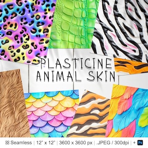 25 Plasticine Animal Print Seamless Pattern Background | Leopard Print Digital Seamless Textures | Photoshop Patterns Plasticine Zebra Print