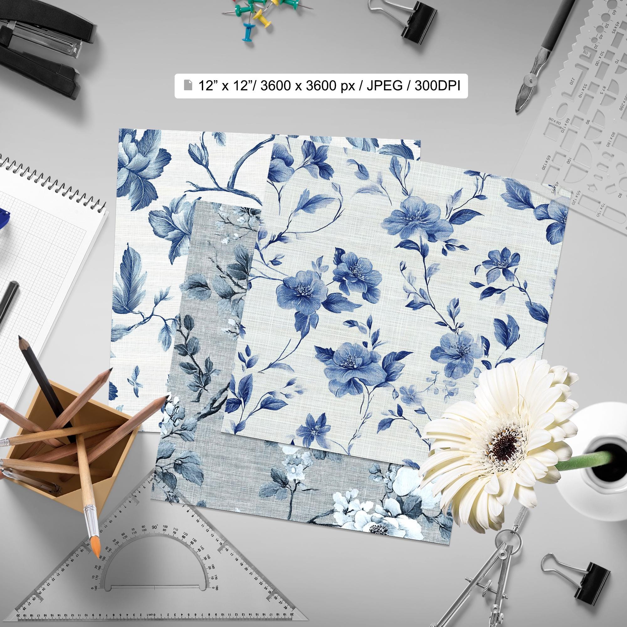 32 French Blue Floral Toile De Jouy Seamless Pattern Backgrund | Toile ...