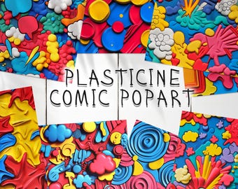 30 Plasticine Comic PopArt Seamless Pattern | Comic Book Pop Art Digital Seamless Texture | Speech Bubble Digital Paper | Photoshop Patterns