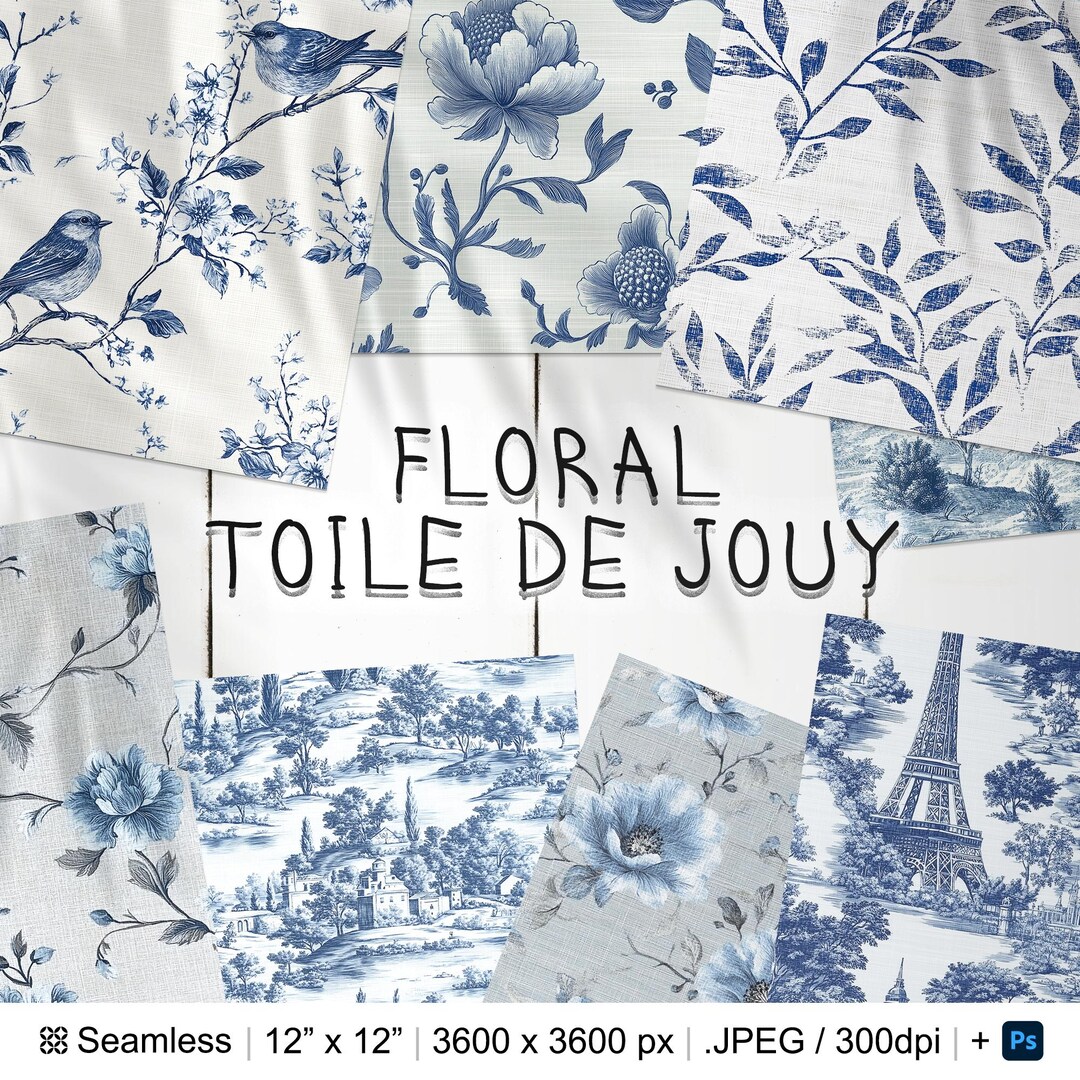 32 French Blue Floral Toile De Jouy Seamless Pattern Backgrund | Toile ...