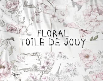 36 Dusty Pink Floral Toile de Jouy Seamless Pattern Backgrund | Toile de Jouy Digital Paper | Photoshop Pastel Pink Toile de Jouy Patterns