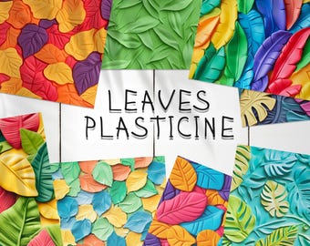 25 Plasticine Leaves Seamless Pattern Background | Leaf Digital Seamless Textures | Plasticine Leaves Photoshop Patterns | Digital Paper