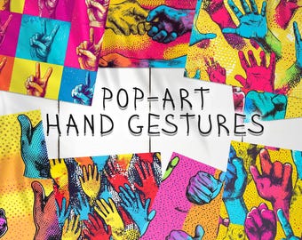 20 Pop-Art Hand Gesten Muster Hintergrund | PopArt Hände nahtlose Textur | PopArt Hände Digitales Papier | Photoshop PopArt Muster