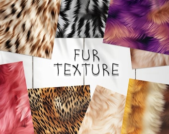 May include: A set of 8 digital seamless fur textures in various colors and patterns, including leopard, zebra, and pink. Each texture is 3600 x 3600 pixels and 300 dpi.