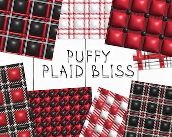 10 3D Puffy Plaid Bliss Seamless Pattern Background | Plaid Digital Seamless Pattern | Photoshop 3D Plaid Patterns | Inflated Tartan Pattern