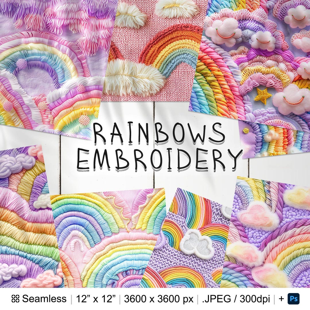 In Rainbows Pattern 11 Embroidered Rainbows Seamless Pattern | Digital Seamless Pattern ...