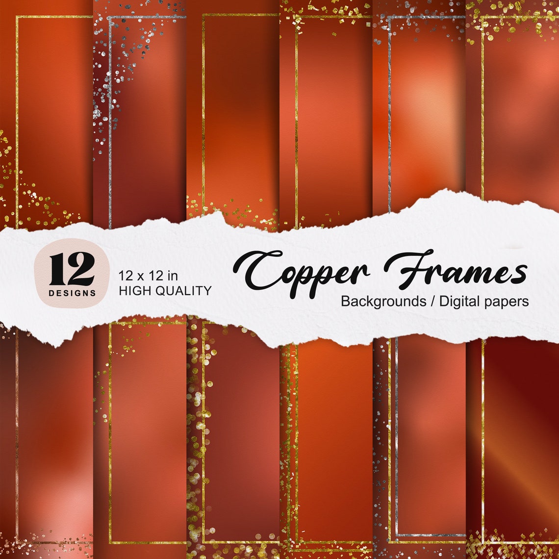 12 Copper Glitter Frames Background Wallpaper Digital Paper - Etsy