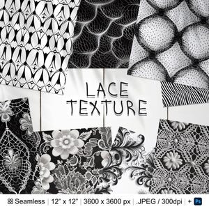 May include: A set of 10 black and white seamless lace patterns. The patterns are 12 inches by 12 inches and 3600 pixels by 3600 pixels. The patterns are in JPEG format and have a resolution of 300 dpi. The patterns are perfect for use in digital scrapbooking, card making, and other craft projects.